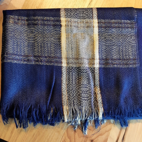 Blue with gold accent scarf. - Picture 3 of 3